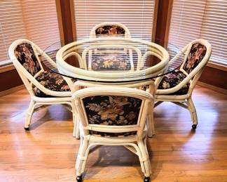 Henry Link Rattan Glass Table with 4 Chairs