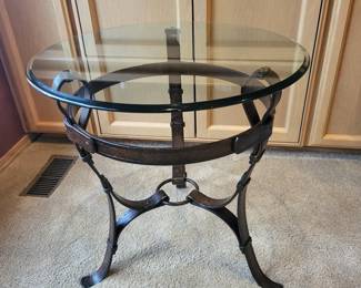Jacques Adnet Hermes Equestrian Strap Design Glass Top Side Table
