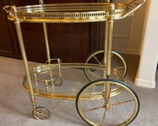 Neoclassical Style Oval Brass Drinks Trolley