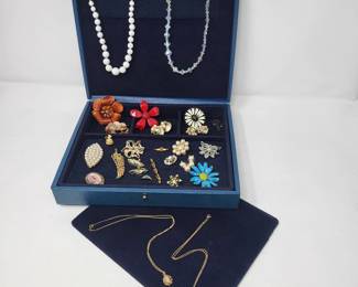 Vintage Fashion Jewelry in Blue Jewelry Box