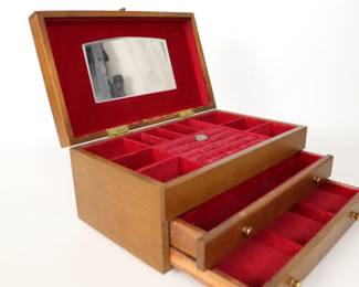 Vintage Japanese Crafted Large Wooden Jewelry Box With Brass Accents