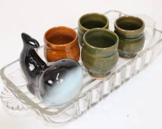 Vintage 'Lonely Whale' Ceramic Shaker & Handcrafted Shot Glass Collection With Tray