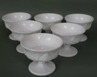 Elegant Set Of Six Vintage Colony Harvest Milk Glass Champagne/Tall Sherbet Glasses