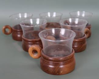 Mid-Century Modern Teak And Glass Tumbler Set