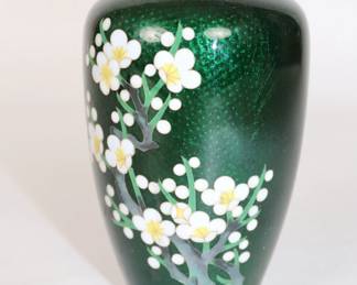 Mid-Century Japanese Cloisonne Vase With Silver Rim - Flowering Hawthorn Design