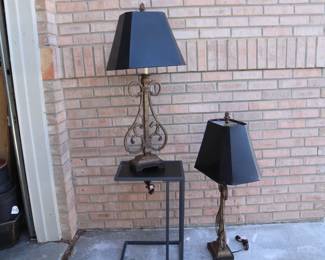 Elegant Vintage "Trenton" Iron Table Lamps By Uttermost Set Of 2, Warm Tan Crackle Finish