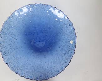 Vintage Artisanal Cobalt Blue Glass Bubble Bowl - Made In Spain