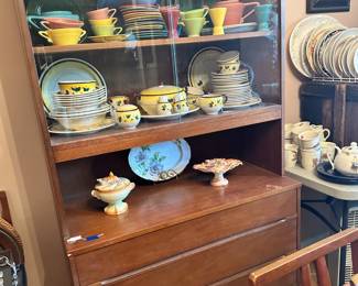 mid century buffet and china cabinet, as well as vernon ware and more