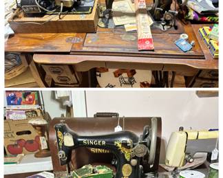 vintage sewing machines, R H Macy, Singer and Damascus 