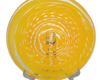 Nice Hand Blown Yellow Art Glass Display Platter