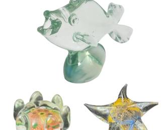 Blown Fish & Starfish Signed Art Glass