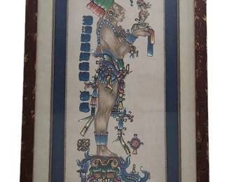 Framed Mayan Mexican Leather Art