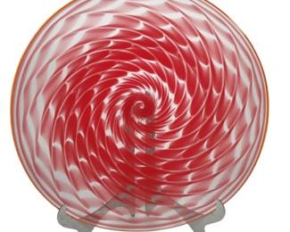 Hand Blown Red Swirl Art Glass Display Platter