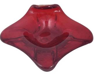 Murano Italy Strawberry Red Blown Glass Tray