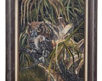 Linda K Della Original Owl Oil Painting