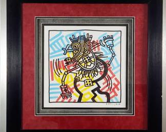 Keith Haring 1987 Red Yellow & Blue Ink on Paper