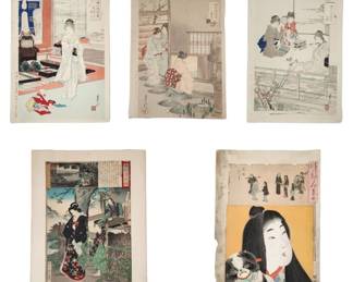5 Antique Japanese Woodblock Prints