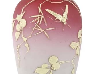 Antique Harrach Peachblow Gilted Cased Glass Vase