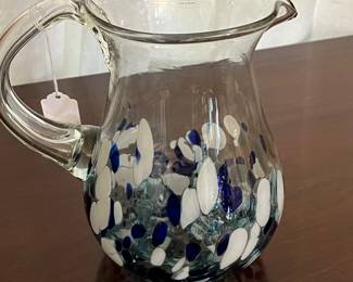 Handmade blown Asure glass pitcher, Crate and Barrel