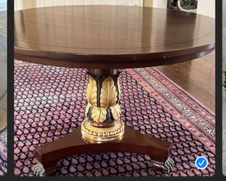 Fabulous round entry table by Charles Pallock for William Switzer, with gold gilded leaves at base, approx. diameter size 4.5’