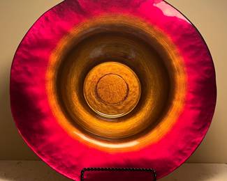 Colored glass round art piece with stand