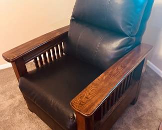Mission style black leather recliner