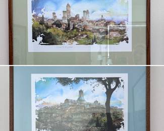 Several framed watercolor prints