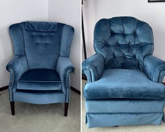Pretty blue velvet covered side chairs