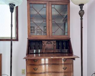 Antique Georgian style secretary desk w/hutch and claw feet - one of two!
