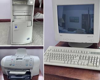 NEC MultiSync XV17 computer, IBM Aptiva M55 tower and an HP OfficeJet K60xi printer/fax machine