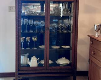 Simple kitchen hutch w/wood shelving and glass doors