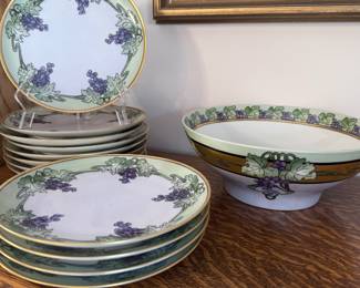 Haviland Limoge grape design serving bowl and salad size plates