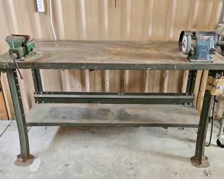Heavy metal workbench with vise & sander attached