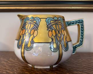 Limoge style hand painted gold leaf pitcher