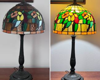 Cute "stained glass" on metal base table lamp