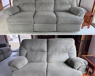 Two of four Ashley reclining sofas and loveseats - all in a soft sage color and in very nice condition