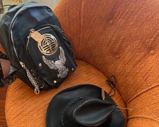 Harley backpack and leather hat