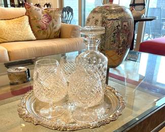 Waterford "Powerscourt" decanter shown with the coordinating brandy snifters (not Waterford)