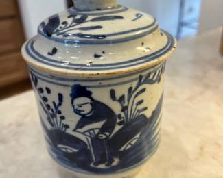 Blue and white covered jar, Chinese