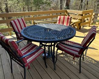 	#121	Patio table, chairs and cushions	 $150.00 				