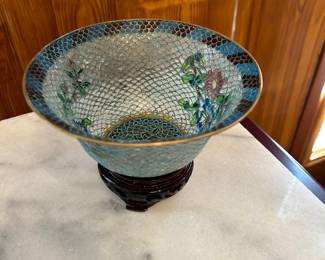 	#77	Vintage Plaque-A-Jour bowl with stand 	 $40.00 				