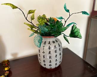 	#30	Vintage glass flowers with vase	 $40.00 				