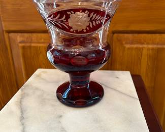 	#52	Bohemian cranberry cut glass vase 7"H	 $40.00 				