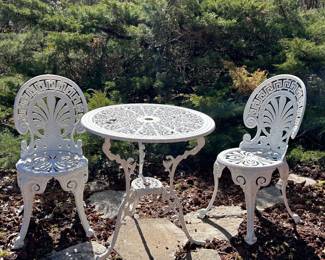 	#129	White metal table and chair set	 $125.00 				