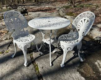 	#122	White metal and chair set	 $125.00 				
