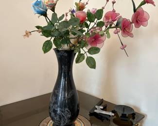 	#17	Asian etched marble vase. Very heavy. 16"H as is-chip	 $60.00 				