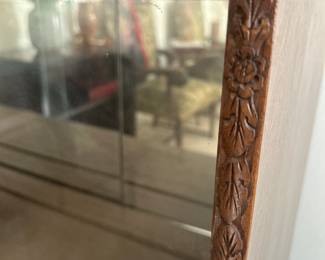 	#36	Vintage cabinet with carving around the front, mirrored back and sliding glass doors as is 60x13x44	 $80.00 				