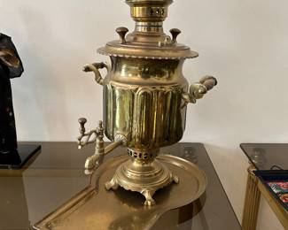 	#16	Vintage brass Samovar with tray and teapot 22"H	 $80.00 				