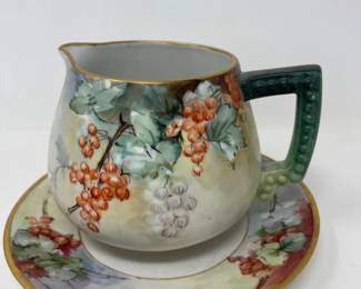 Antique B & Co Limoges Hand Painted Cider Pitcher & Plate
