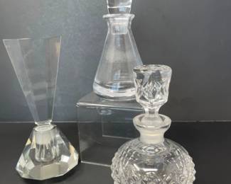 3 Clear Crystal & Glass Perfume Bottles